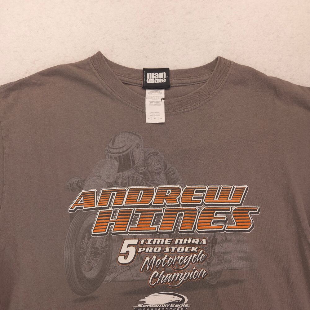 Main Gate Andrew Hines Graphic Motorcycle Racing T Shirt Mens Size Medium M Gray